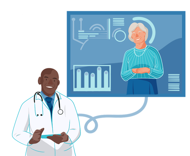 Doctor remotely monitoring a patient