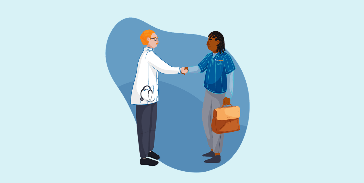 Doctor and Prevounce employee shaking hands