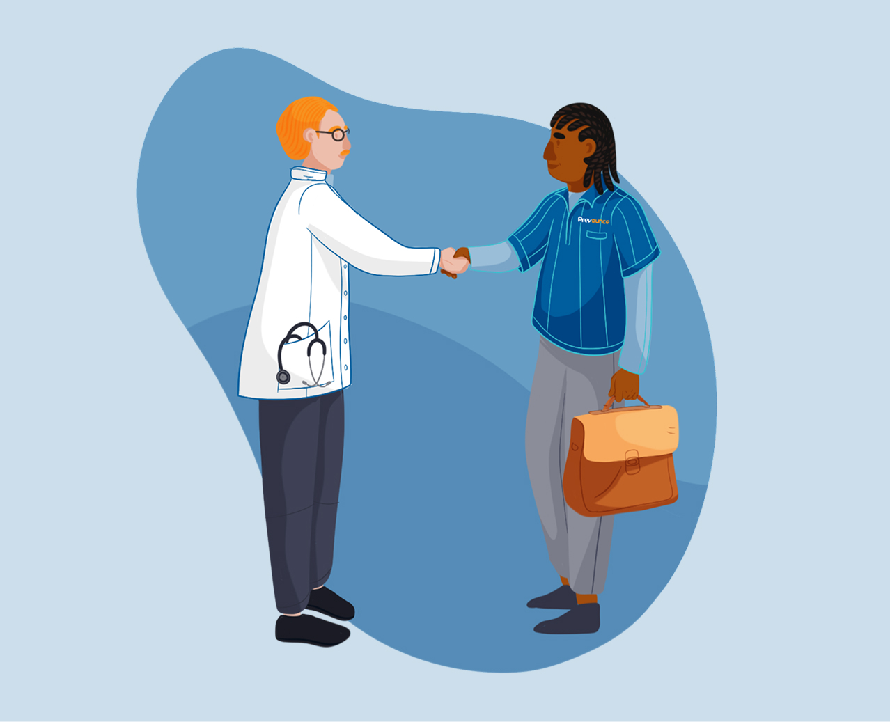 Prevounce employee shaking hands with doctor