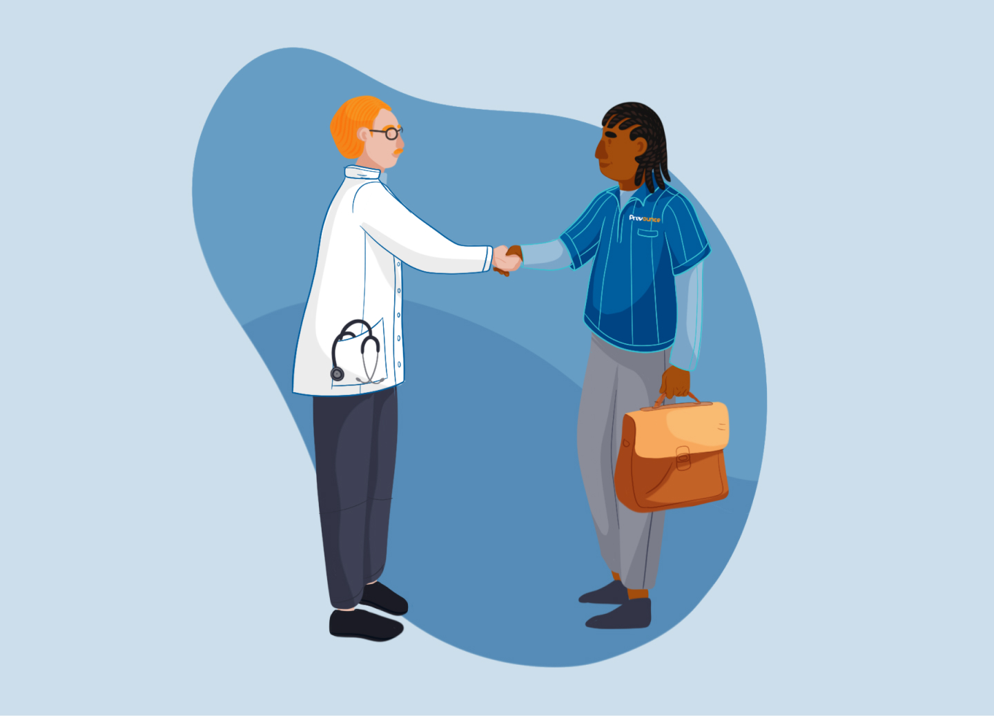 Prevounce employee shaking hands with doctor